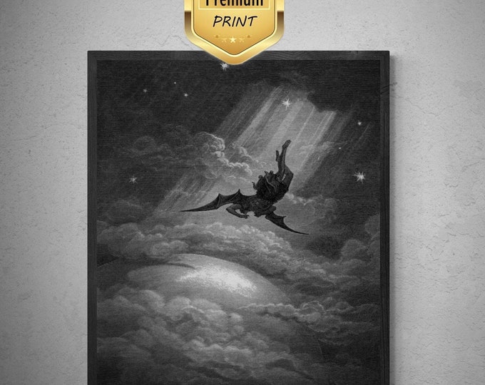 Gustave Doré - Fall of Satan from Paradise Lost | Fine Art Print | Art Paper, Canvas & 3D Hand Finished Premium Texture Print brush strokes