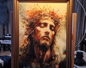 Divine Grace - Handcrafted Jesus Canvas Premium Print framed, Christian Art Print