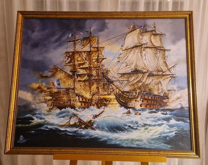 The Battle of Trafalgar War Naval Sea Battle, Nautical Wall Art Framed Canvas | Giclée canvas print of original oil painting | Naval gift