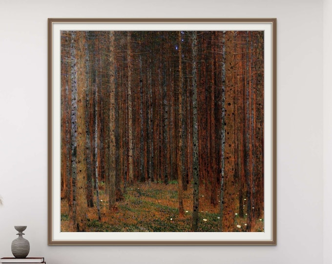 Gustav Klimt Tannenwald, Canvas Forest Trees, Gustav Canvas Wall Art, Picture Print, Home Decor Decoration, Large Living Room, Red Forest