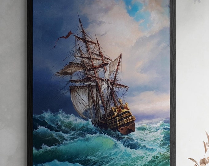 Seascape Painting | Fine Art Print of Original Ship Painting | Heavyweight Paper or Canvas | Sailing Ship in the Storm | Elegant Wall Décor