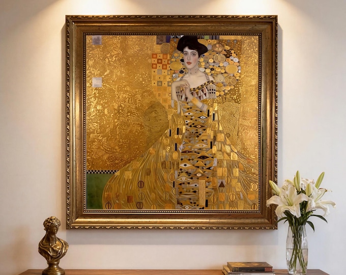 Klimt Portrait of Adele Bloch-Bauer Print on canvas: Brushstroke Texture, Golden Vintage Frame