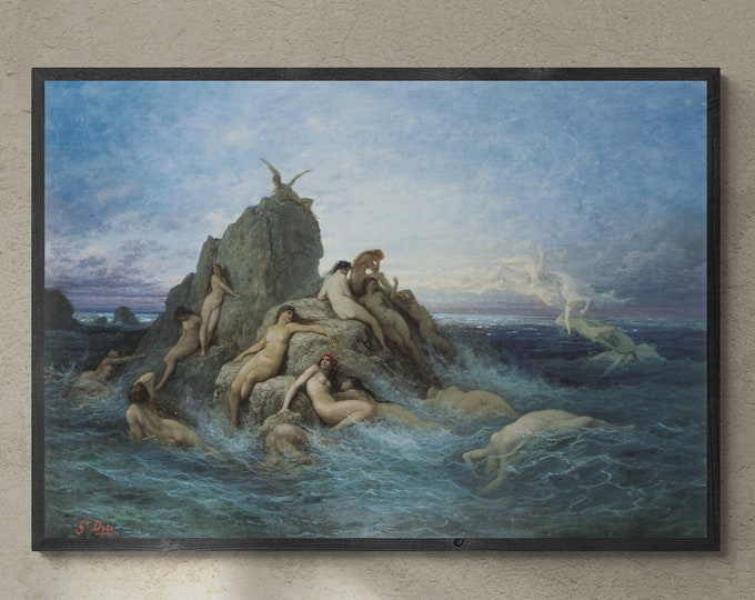 Mystical Harmony: "The Oceanids" of Gustave Doré, Premium Print Giclée Art, art paper, real canvas or 3D Hand Finished Premium texture Print