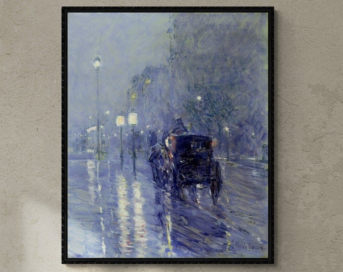 Childe Hassam’s Rainy Midnight: Museum-Quality Wall Print, Premium Giclee, 3D texture Canvas Art, Museum Print or Poster