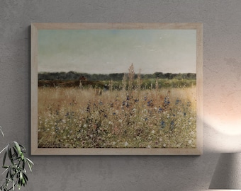 Blooming Field  - Vintage Wildflower Landscape, Premium Giclée Art Print, paper art canvas or 3D Hand Finished Premium texture Print