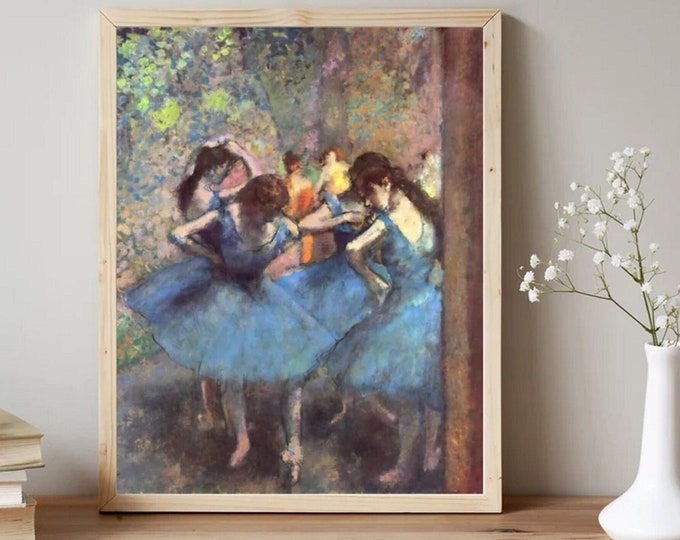 Edgar Degas Dancers in Blue 1890, Premium Reproduction, framed canvas wall art, classic painting 3D Hand Finished Print with brush strokes