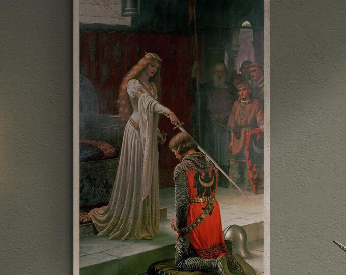 Edmund Leighton - The Accolade (1901) reproduction, Museum-Quality Fine Art printed on Hahnemühle Heavyweight paper or high quality poster
