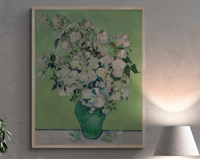 Eternal Blooms: Van Gogh Roses Canvas Print, Giclée Art Print, Heavyweight paper/ art canvas, 3D printed with texture and brush strokes