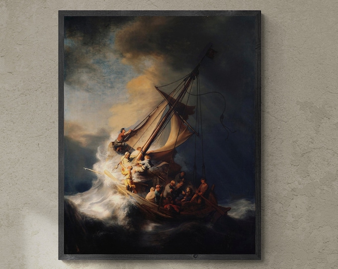 Rembrandt Van Rijn: Christ In The Storm On The Sea Of Galilee, Gallery Wall Print Premium Giclee,3D texture Canvas Art, Museum Print, Poster