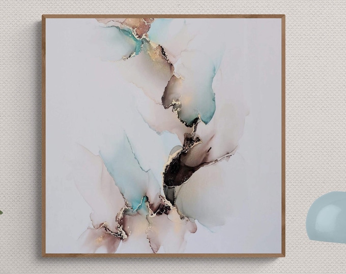 Teal Harmony, original alcohol ink abstract Art Prints, Heavyweight paper, Minimalist Art Prints, Giclee Premium Prints