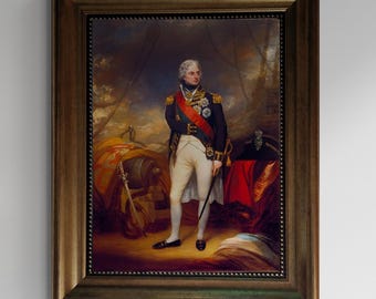 Portrait of Horatio Nelson by William Beechey, Giclée canvas 3D hand finished premium print with brush strokes and golden vintageous frame.