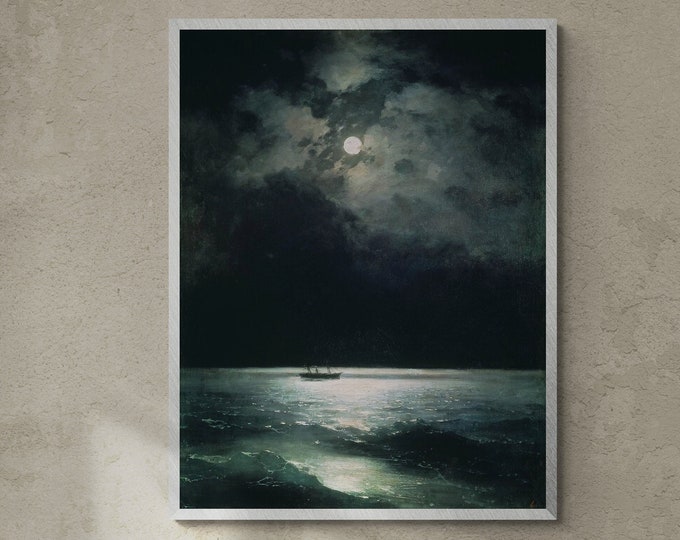 Moonlit Tranquility: Ivan Aivazovsky’s "Black Sea at Night", 3D texture gel museum quality Canvas Print, giclee print on paper or art poster