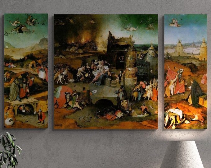 Hieronymus Bosch, Temptation of St Antony ,Triptych, Heavyweight paper / real art canvas, Print on canvas or paper, original large art,