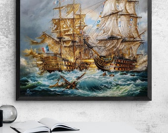 Battle of Trafalgar Giclee Canvas Print, HMS Victory, Napoleonic Art