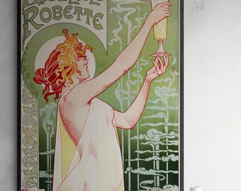 Absinthe Robette by Mucha, French Art Nouveau ,Large wall arts, Heavyweight Canvas, 3D hand finish Premium Texture Print with brush stroke