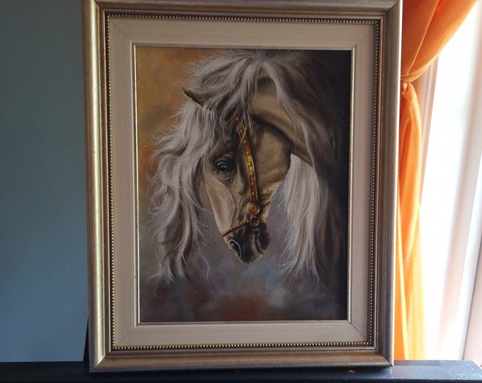 White Horses Framed Canvas Wall Art | HORSE PICTURE | Horse Painting | Horse Gift Framed Art | Original Oil Painting |  Modern Horse deco