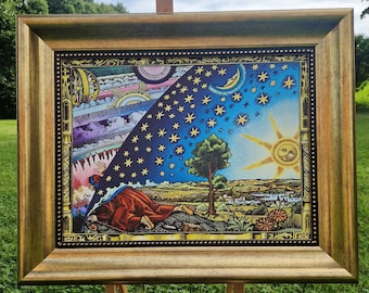 Flammarion Engraving Framed Canvas | Mysteries of the Universe Art Print | Giclee Wall Decor | Flat Earth print classical art