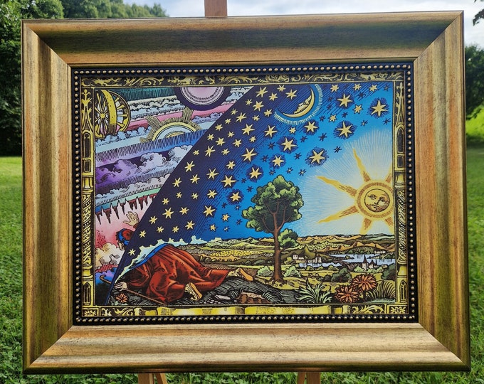 Flammarion Engraving Framed Canvas | Mysteries of the Universe Art Print | Giclee Wall Decor | Flat Earth print classical art
