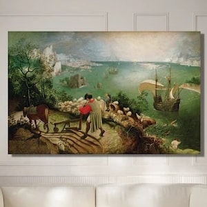 Paesaggio con la caduta di Icaro, Pieter Bruegel, stampa artistica giclée, vera tela artistica, carta pesante, poster, stampa 3D premium rifinita a mano