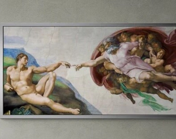 MICHELANGELO: The Creation of Adam, Art Reproduction Print on real art canvas or Heavyweight paper, Original Large Art Home Decor