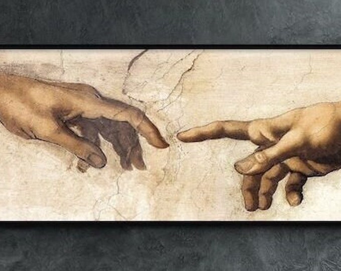 Renaissance Art Painting, Vintage Print, Old Painting, Antique, Christianity Poster, Religious Print, Large Wall Art, The Creation of Adam