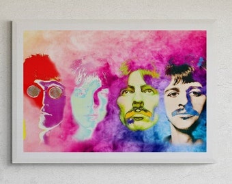 John Lennon & The Beatles, Fine Art Print, Giclee Gallery Grade Paper Canvas, Wall Decor Vintage Large , Fine Art Print, Rock legend Poster