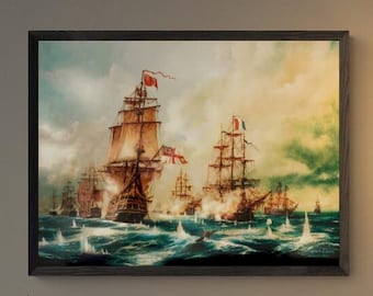HMS Victory ship | Battle of Trafalgar |  Heavyweight Canvas, 3D hand finish print with brushstrokes, looks like original art, Ready to Hang