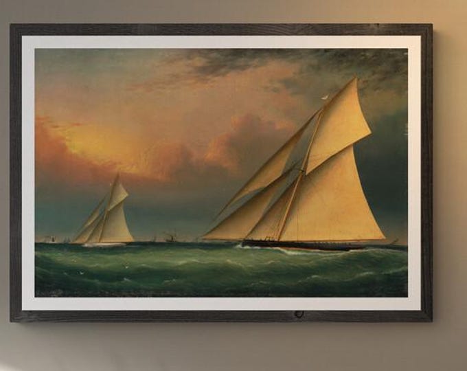 The Puritan Leading Genesta Nautical Vintage Wall Decor with Sailboats, Fineart print on heavyweight paper, Ocean Waves, Costal Home decore