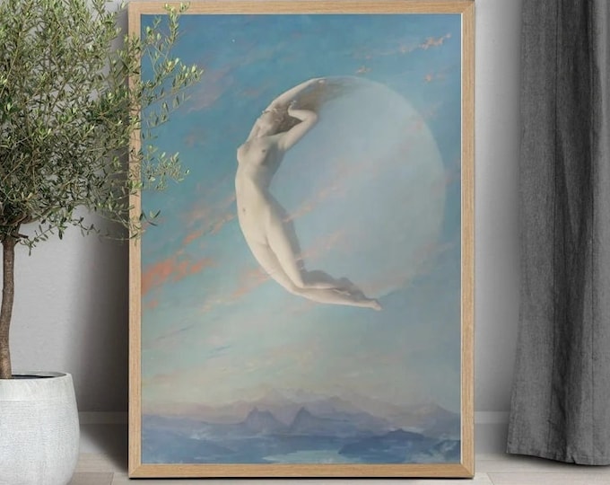 Moonlit Beauty: Vintage Art Reproduction of ‘SELENA’ by Albert Aublet