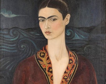 Frida Kahlo Self-Portrait Print, Velvet Dress, 3D Hand Finish Canvas