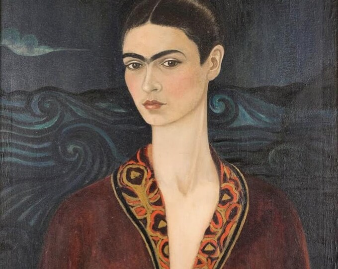 Frida Kahlo Regal Self-Portrait in a Velvet Dress, Heavyweight real Canvas, 3D hand finish print with brush strokes, looks like original art