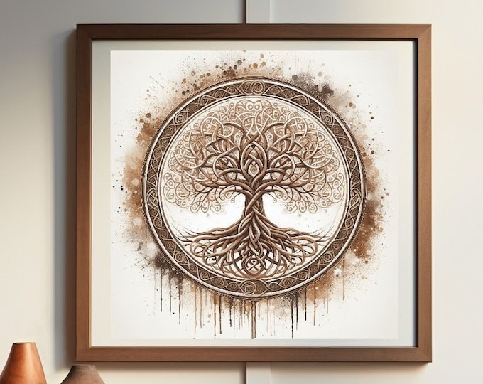 Intricate Tree of Life Artwork – Handcrafted Circular Design, Heavyweight paper / real art canvas, Print on canvas or paper