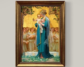 Madonna and Child, Enrique M. Vidal | Museum-Quality Heavyweight Canvas Print | 3D Texture with Brush Strokes | Vintage wood golden frame