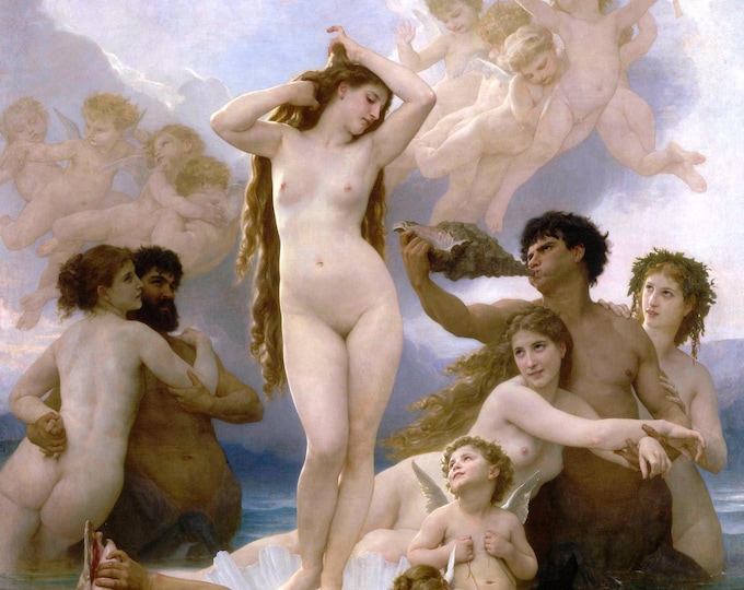 Masterpiece of William-Adolphe Bouguereau: The Birth of Venus | Fine Art Premium Print | Art Paper, Canvas & 3D Texture with brush stroke
