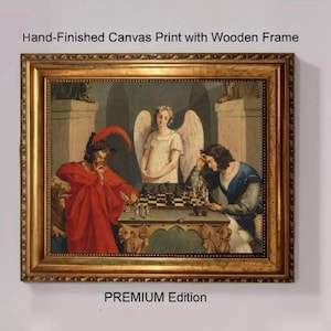 Faust and Mephistopheles Checkmate: Vintage Gold Frame, Brush Stroke Texture