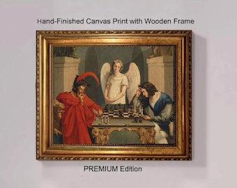 Checkmate painting, Faust and Mephistopheles: Moritz Retzsch, Texture Canvas Print in Gold Frame