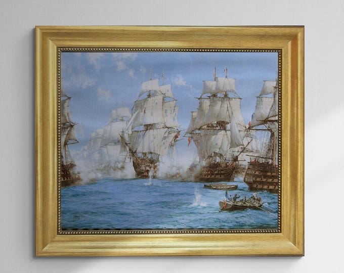 BATTLE of TRAFALGAR, Montague Dawson, fine art premium print on canvas, hand finished with brush strokes looks like original art with frame.