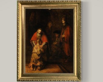 Rembrandt's Return of the Prodigal Son Canvas Print – Gold Wooden Frame, Brush Strokes