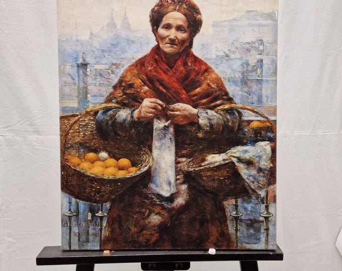 Aleksander Gierymski: Jewish Woman Selling Oranges, Heavyweight real Canvas, 3D hand finish print with brush strokes, look like original art