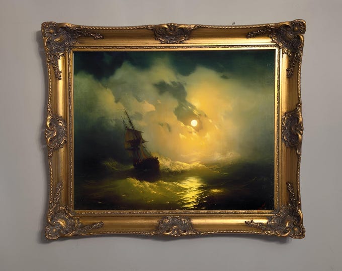 Stormy Sea Painting: Vintage Gold Frame Wall Art