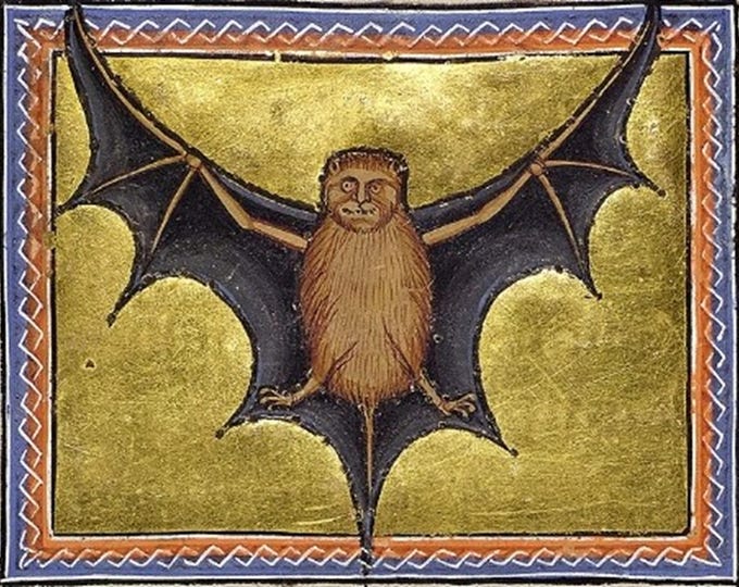Aberdeen Bestiary: Bat | 12th Century Illuminated Medieval Manuscript | Premium ArtPrint on Heavyweight Paper or Canvas | 3D Textured Finish