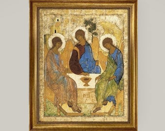 The Holy Trinity - Andrei Rublev | Museum-Quality Canvas Print with Hand-Applied Brush Strokes Wooden Golden Frame for Timeless Sacred Art