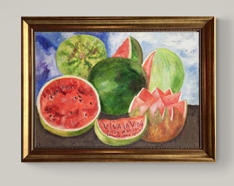 Frida Kahlo - Viva La Vida |  Canvas Print Museum Quality with Brush Strokes | Gold Wooden Frame