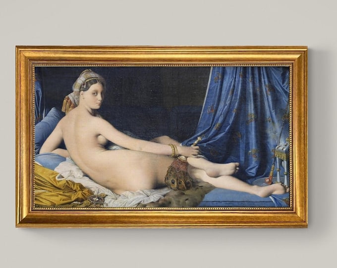 La Grande Odalisque Canvas Print: Ingres Art in Golden Vintage Frame, Brush strokes