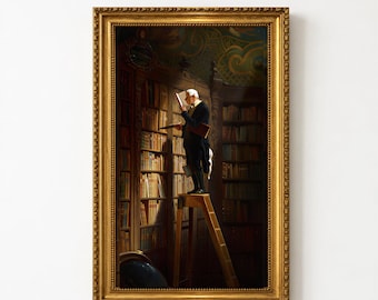 The Bookworm By Carl Spitzweg - Framed Canvas, Library Reading Nook, Gold Frame