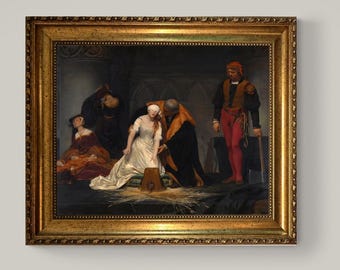 Execution of Lady Jane Grey by  Paul Delaroche, Giclée Print Canvas in Vintage Wooden Frame