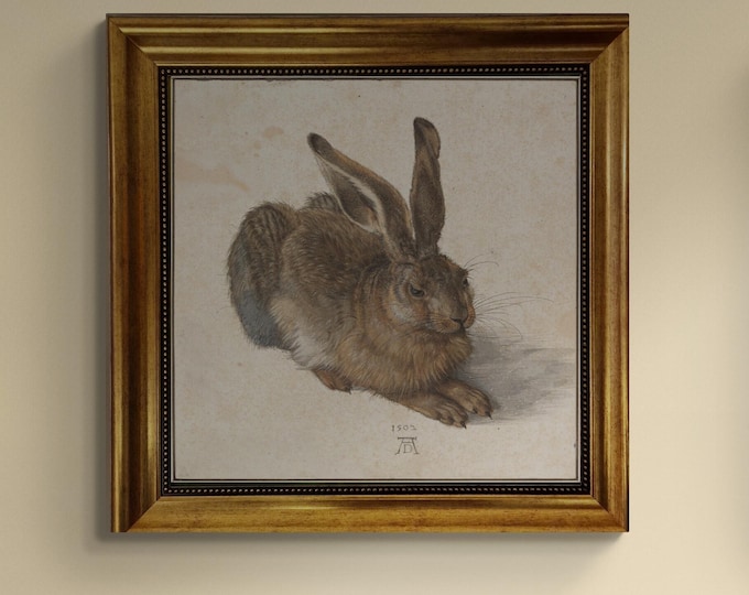 Young Hare by Albrecht Dürer, Gliclée canvas hand finished premium print with brush strokes and golden vintageous frame looks like original