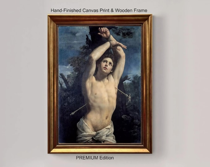 Saint Sebastian by Guido Reni, Framed Canvas Print with Brush strokes