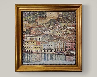 Malcena at the Gardasee Klimt Art Print | vintageous golden framed giclée canvas with hand-applied brush strokes  | looks like original art