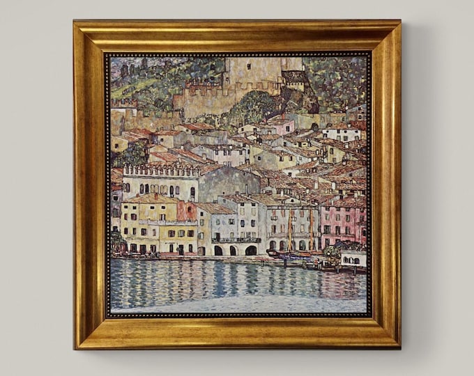Klimt "Malcena at Gardasee" Giclée Canvas Print - Vintage Golden Frame